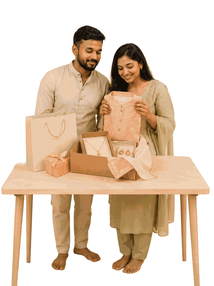 A couple looking through their Haaty gift box together