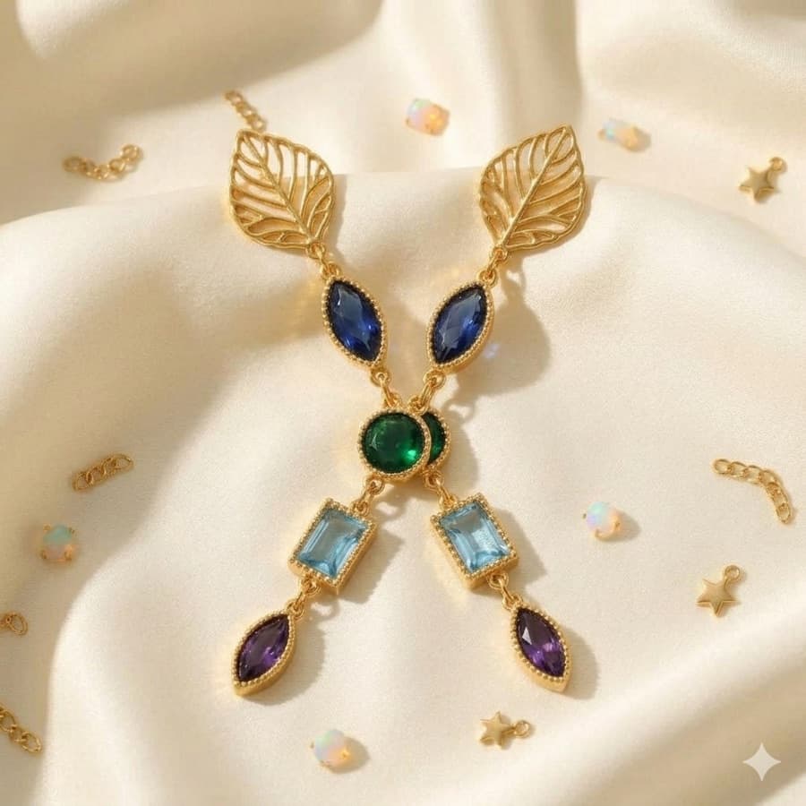 Gemstone Leaf Necklace